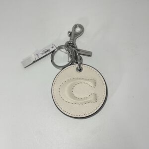 COACH Mirror Bag Charm with Signature Logo Leather Chalk Off White Brand New